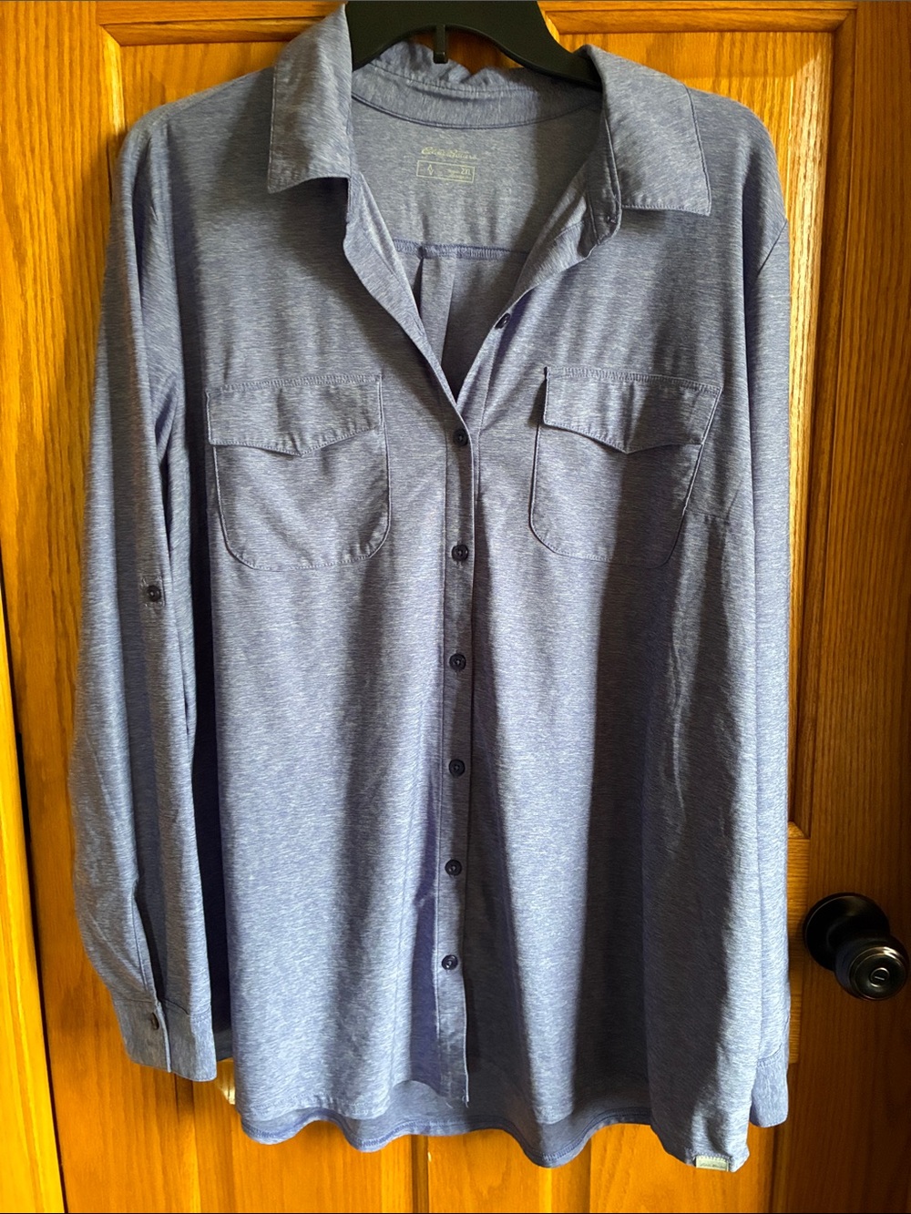 Eddie Bauer Heathered Blue Long Sleeve Button-Down Shirt